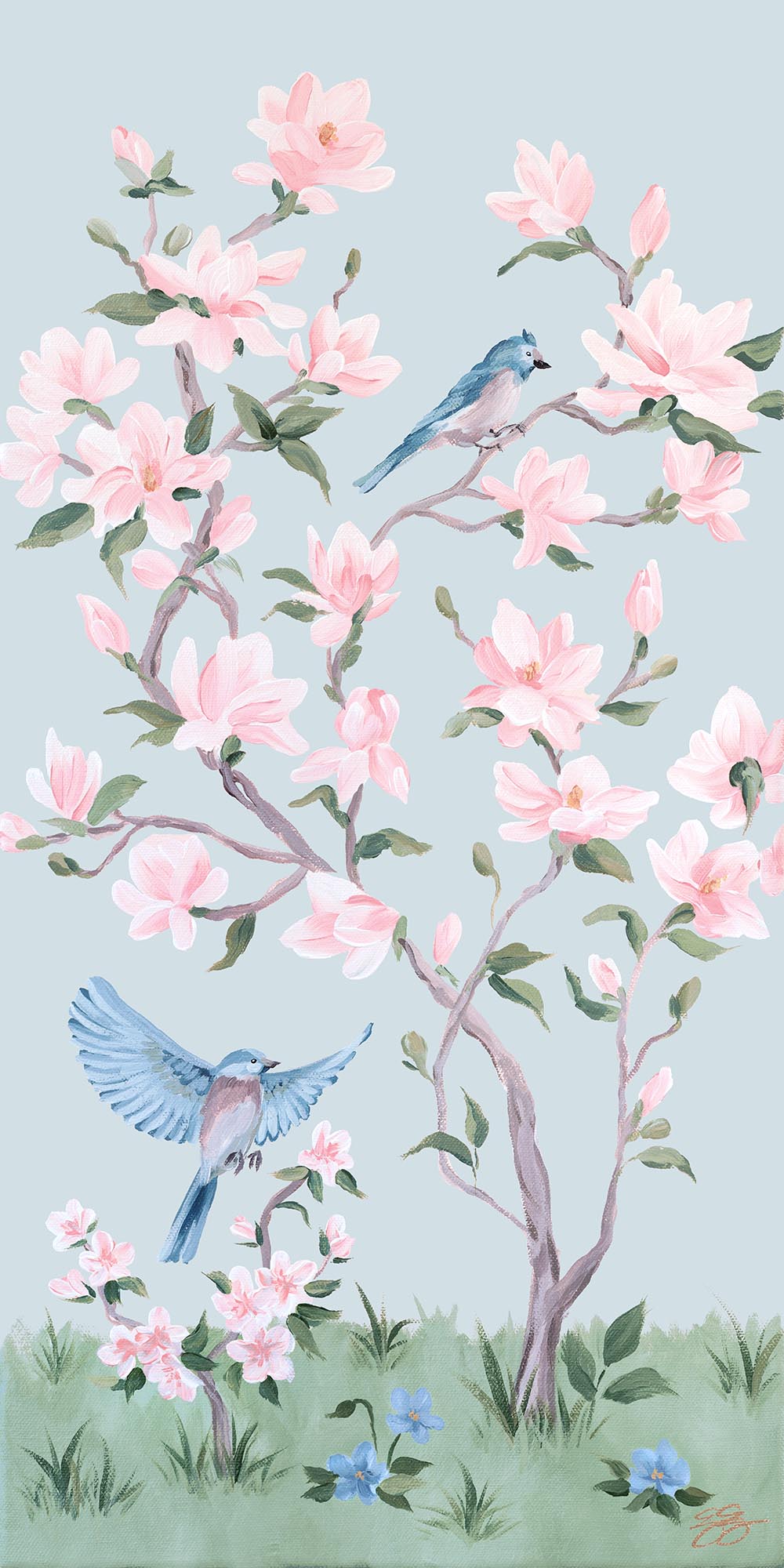 May blue chinoiserie - 15 x 30 canvas wrap