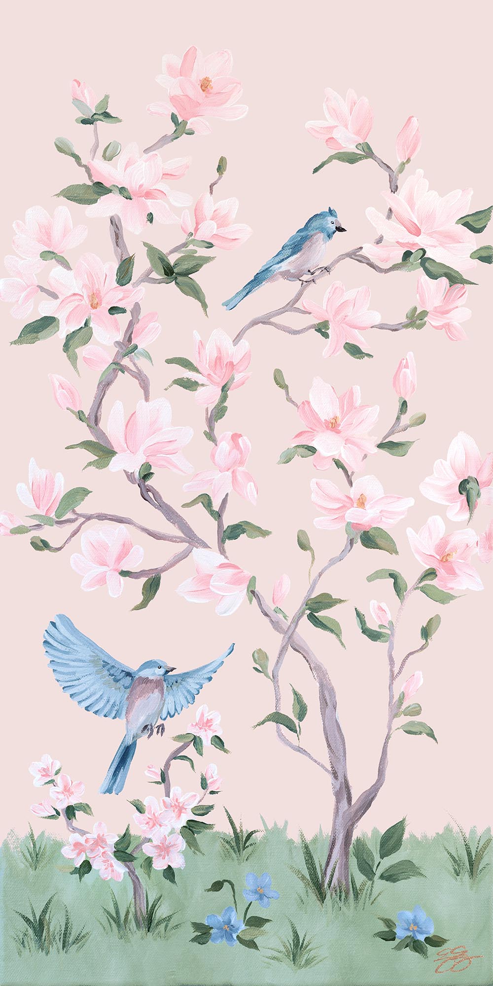 May pink chinoiserie - 15 x 30 canvas wrap