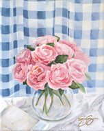 No. 198 Tea Roses and Gingham, a fine art print on paper