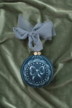 Load image into Gallery viewer, Blue bow hand-painted, one of a kind ornament
