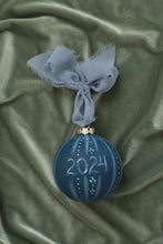 Load image into Gallery viewer, Blue bow hand-painted, one of a kind ornament
