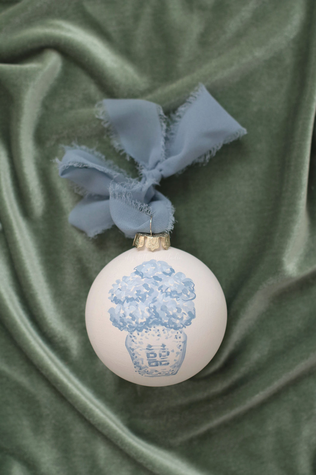 Hydrangea ginger jar hand-painted, one of a kind ornament