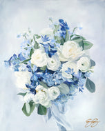 No. 241 Peace, a fine art print on paper, blue and white bouquet