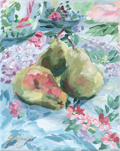 Load image into Gallery viewer, No. 325 Pears on floral fabric, a fine art print on paper
