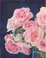 No. 182 Pink roses on navy blue, a fine art print on paper