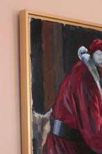 Load image into Gallery viewer, Santa kneeling before baby Jesus - 24 x 36 original painting with FREE frame ($175 value)
