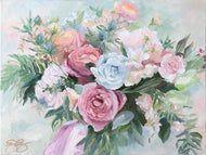 No. 354 Verity, a fine art print on paper, pink and green bouquet