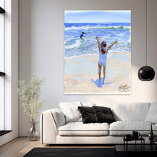 Load image into Gallery viewer, Beach babies: Playing at the ocean, a fine art print on paper
