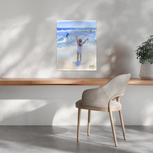 Load image into Gallery viewer, Beach babies: Playing at the ocean, a fine art print on paper
