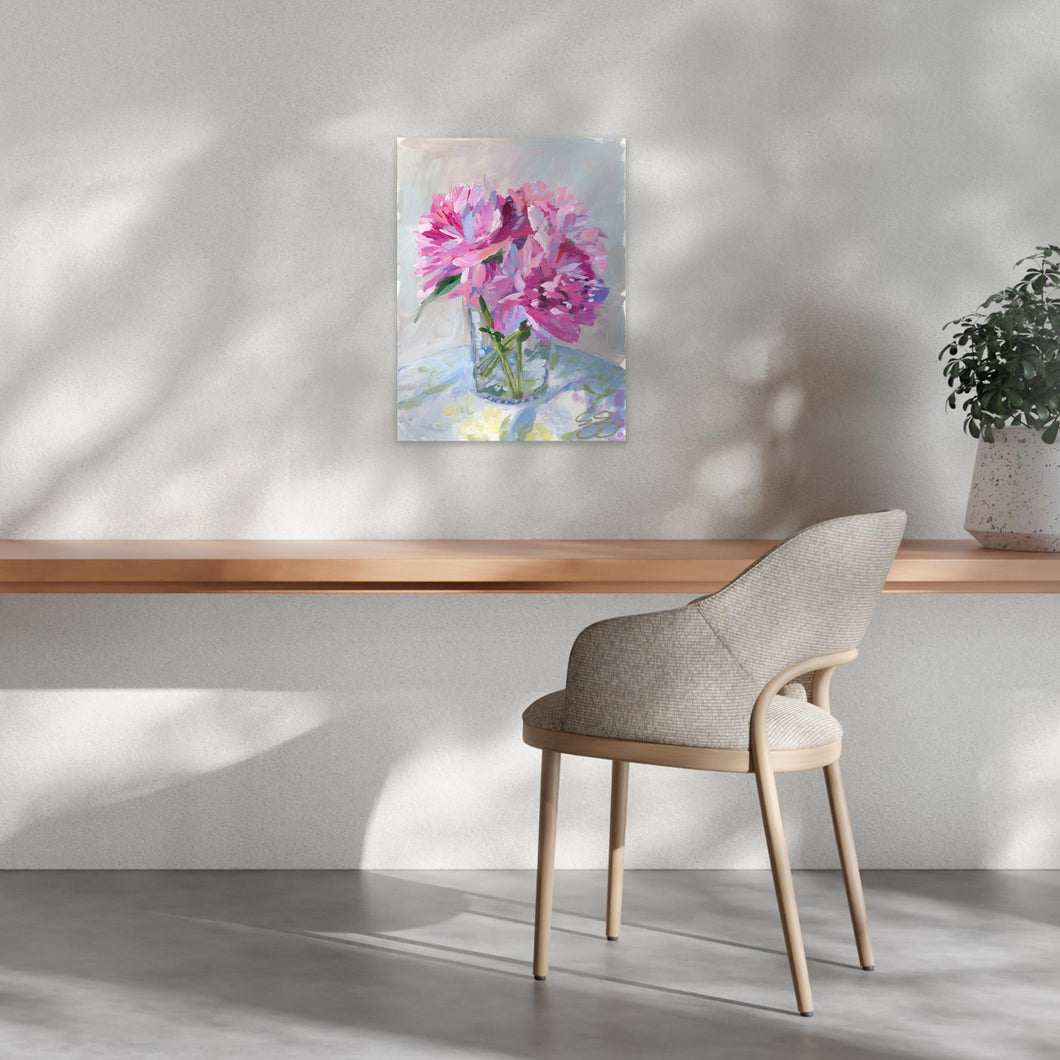 No. 389 Peonies in glass vase, a fine art print on paper