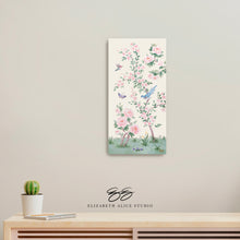 Load image into Gallery viewer, April, an ivory chinoiserie canvas wrap, available framed
