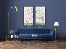 Load image into Gallery viewer, April, an ivory chinoiserie canvas wrap, available framed
