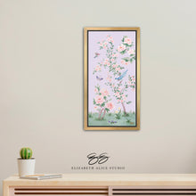 Load image into Gallery viewer, April, a lilac chinoiserie canvas wrap, available framed
