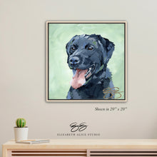Load image into Gallery viewer, Black lab canvas wrap, available framed

