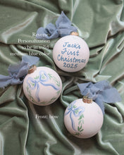 Load image into Gallery viewer, 2025 blue bow wreath hand-painted ornament, personalization available
