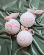 Load image into Gallery viewer, 2025 pink bow wreath hand-painted ornament, personalization available
