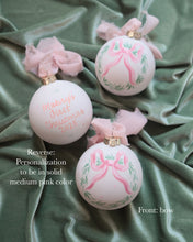 Load image into Gallery viewer, 2025 pink bow wreath hand-painted ornament, personalization available
