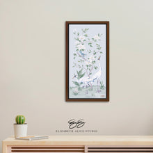 Load image into Gallery viewer, Cranes and Gardenias, a light blue chinoiserie canvas wrap, available framed
