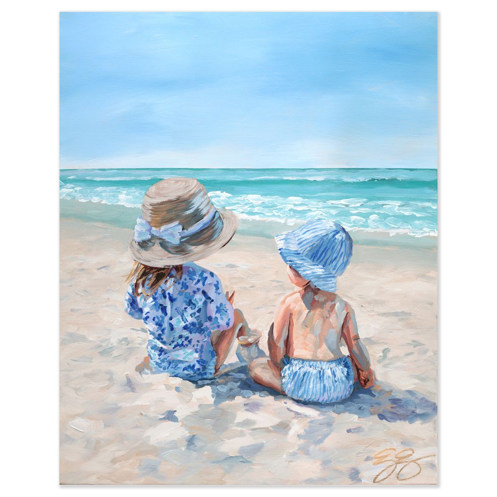 Beach babies: baby blues, a fine art print on paper