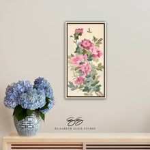 Load image into Gallery viewer, Eloise, a chinoiserie canvas wrap of pink peonies and butterfly
