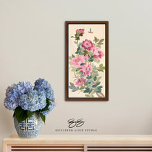 Load image into Gallery viewer, Eloise, a chinoiserie canvas wrap of pink peonies and butterfly
