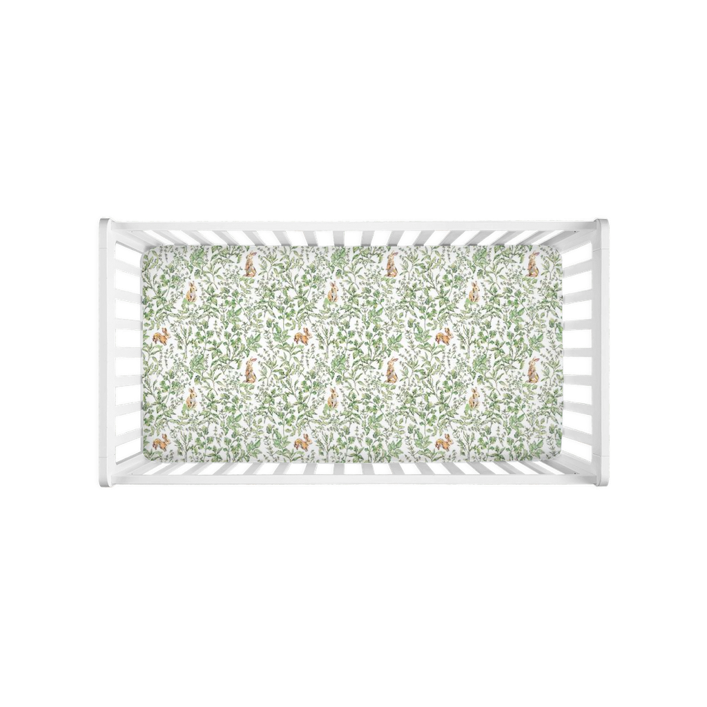 Bunny toile crib sheet, green