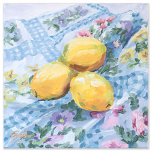 Load image into Gallery viewer, Lemons on floral fabric, a fine art print on paper
