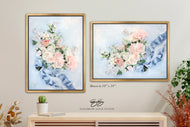 No. 234 Gratitude, peach and blue bouquet canvas wrap, available framed