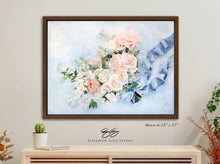 Load image into Gallery viewer, No. 234 Gratitude, peach and blue bouquet canvas wrap, available framed
