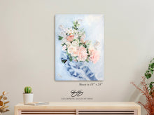 Load image into Gallery viewer, No. 234 Gratitude, peach and blue bouquet canvas wrap, available framed

