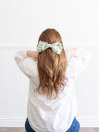 Clara satin bow in green hydrangea, Elizabeth Alice Studio x Grace and Grandeur Bow Co.