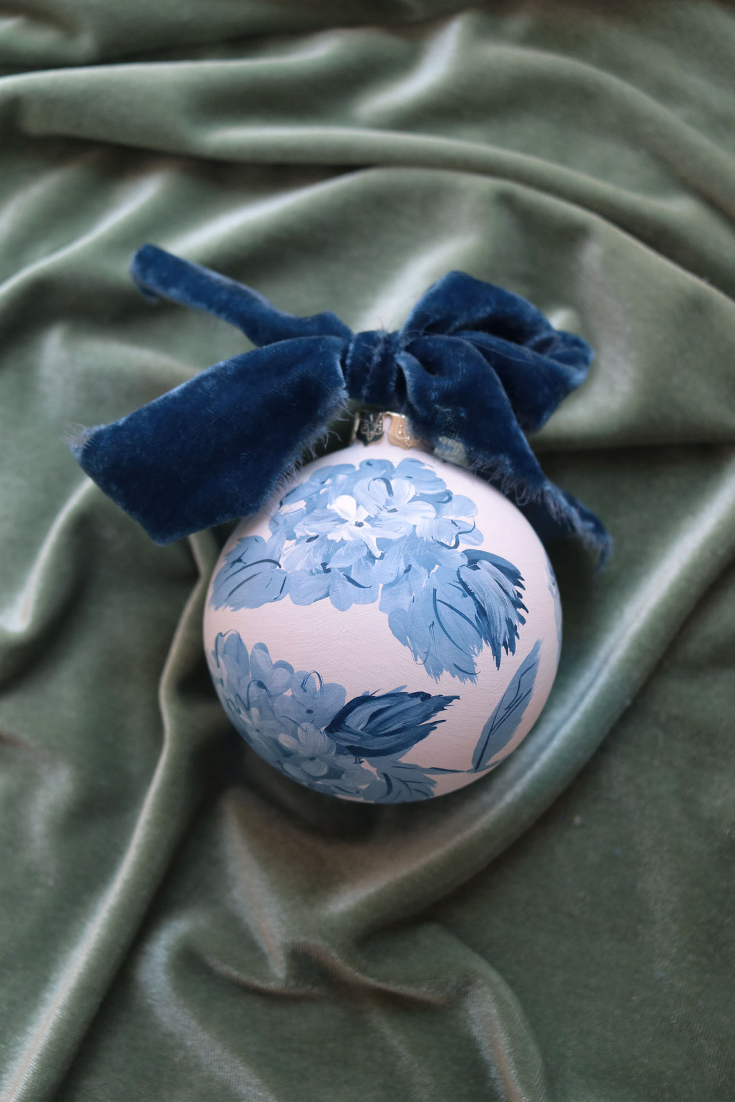 Blue hydrangea hand-painted ornament