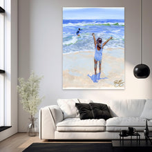 Load image into Gallery viewer, Beach babies: Playing at the ocean, a fine art print on paper
