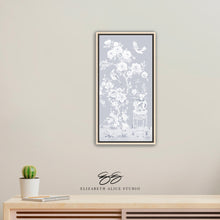 Load image into Gallery viewer, June, a tonal blue chinoiserie canvas wrap, available framed
