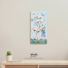 Load image into Gallery viewer, June, a blue chinoiserie canvas wrap, available framed
