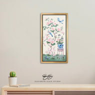 June, an ivory chinoiserie canvas wrap, available framed