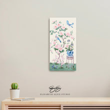 Load image into Gallery viewer, June, an ivory chinoiserie canvas wrap, available framed
