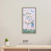 Load image into Gallery viewer, June, a lilac chinoiserie canvas wrap, available framed
