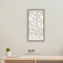 Load image into Gallery viewer, May, a tonal beige chinoiserie canvas wrap, available framed
