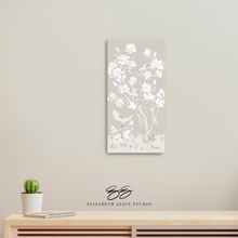 Load image into Gallery viewer, May, a tonal beige chinoiserie canvas wrap, available framed
