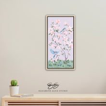 Load image into Gallery viewer, May, a lilac chinoiserie canvas wrap, available framed
