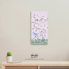 Load image into Gallery viewer, May, a lilac chinoiserie canvas wrap, available framed
