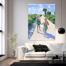 Load image into Gallery viewer, Beach babies: Sister and brother walking to the beach, a fine art print on paper
