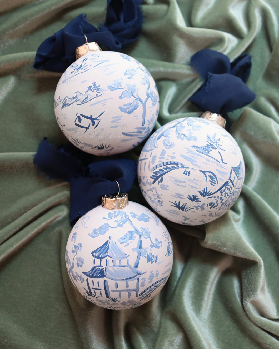 Pagoda blue and white hand-painted ornament