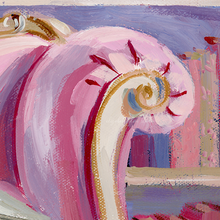 Load image into Gallery viewer, No. 523 Poodle reading on a pink chaise lounge, a fine art print on paper
