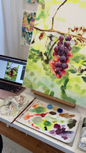 Load and play video in Gallery viewer, No. 537 "Sunlight's Notes," original oil painting of grapes ripening on the vine - 18 x 24 inches with FREE frame
