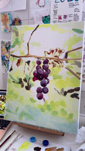Load and play video in Gallery viewer, No. 537 "Sunlight's Notes," original oil painting of grapes ripening on the vine - 18 x 24 inches with FREE frame
