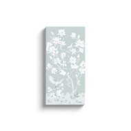 May, a tonal green chinoiserie canvas wrap, available framed