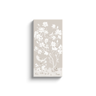 May, a tonal beige chinoiserie canvas wrap, available framed