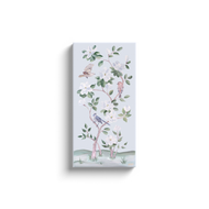 Songbirds and Magnolias, a light blue chinoiserie canvas wrap, available framed